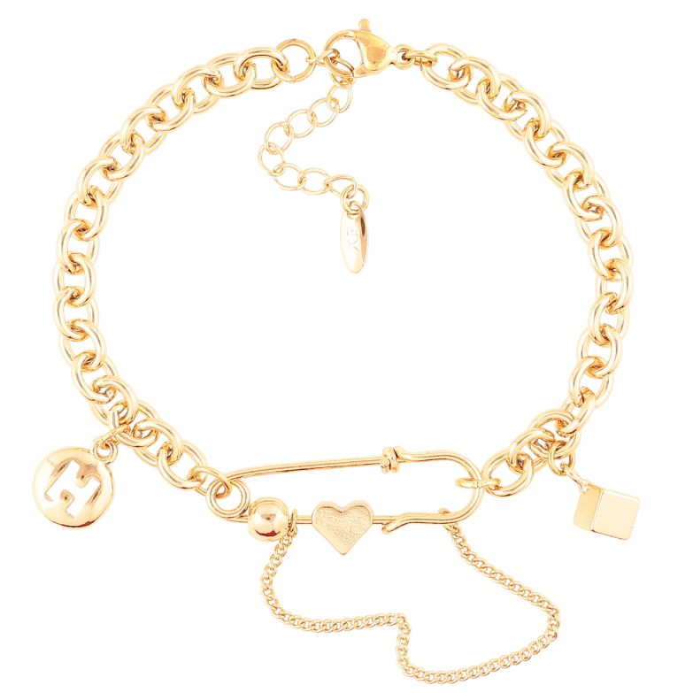 Браслет Xuping Позолота 18K Цепочка с булавкой и подвесками размер с доп.цеп.17.5-20.5см х 5мм фото №1