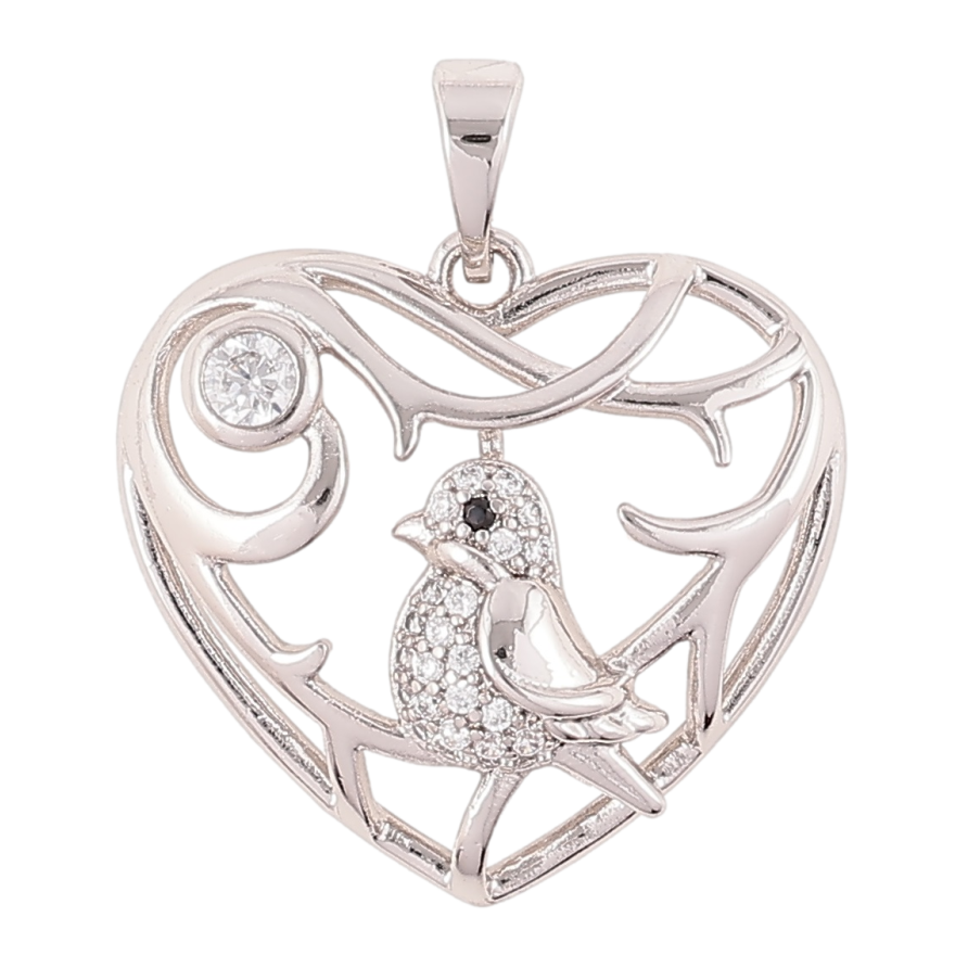 Кулон Xuping Родий Сердце с птичкой для цепочки до 5мм фото №1
