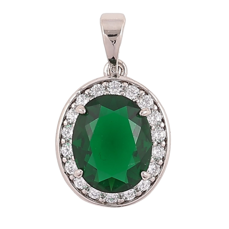 Кулон Xuping Родій «Зелений фіаніт в обрамленні цирконію» для ланцюжка до 5мм фото №1