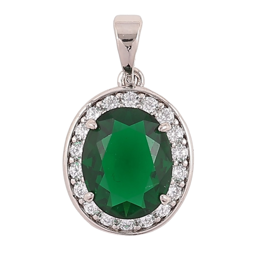 Кулон Xuping Родий Зеленый фианит в обрамлении циркония для цепочки до 5мм фото №1