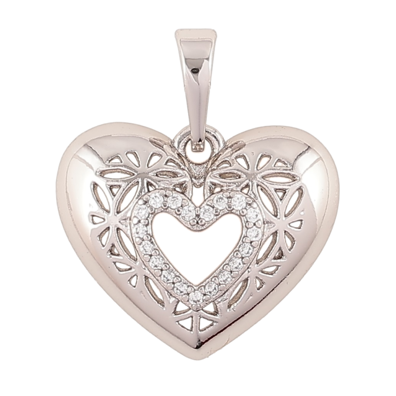 Кулон Xuping Родий Сердечко с резным узором и цирконием для цепочки до 6мм фото №5