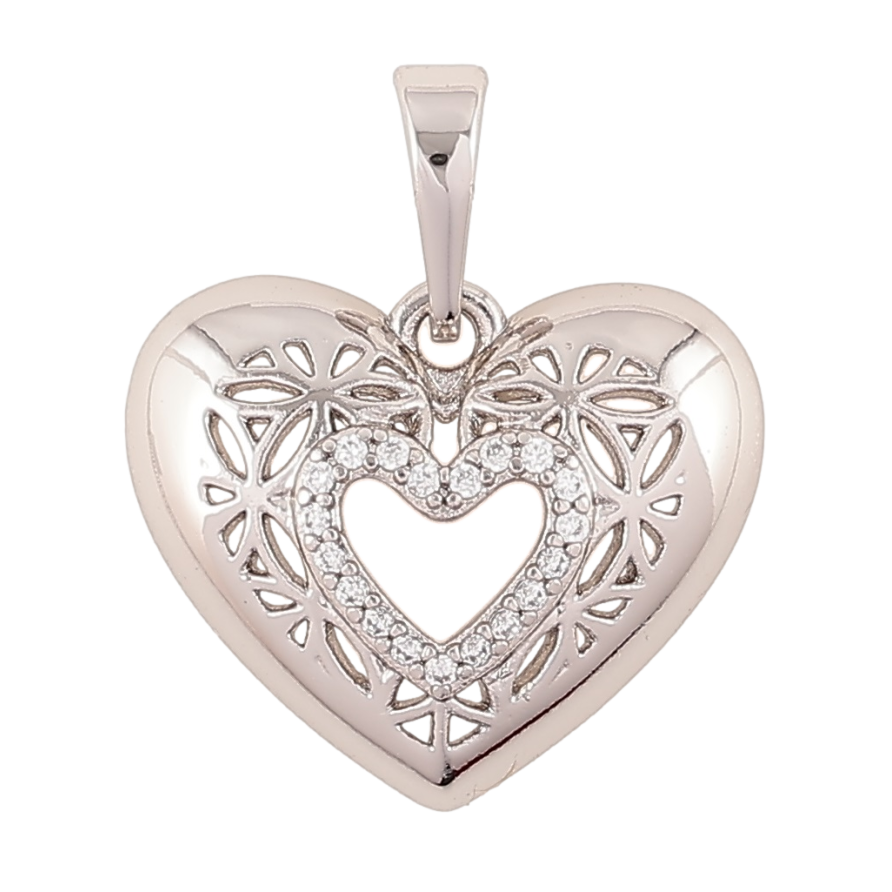 Кулон Xuping Родій «Сердечко з різьбленим візерунком і цирконієм» для ланцюжка до 6мм фото №1 Кулон Xuping Родій «Сердечко з різьбленим візерунком і цирконієм» для ланцюжка до 6мм фото №1