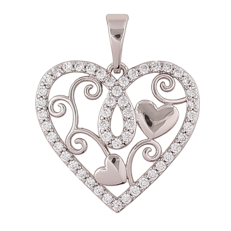 Кулон Xuping Родій «Сердечко з візерунком і цирконієм» для ланцюжка до 5мм фото №1