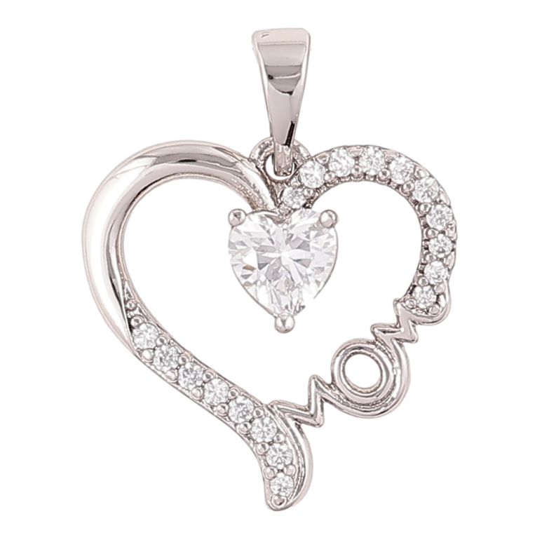 Кулон Xuping Родій «Сердечко з цирконієм і написом «Мама» для ланцюжка до 5мм фото №1