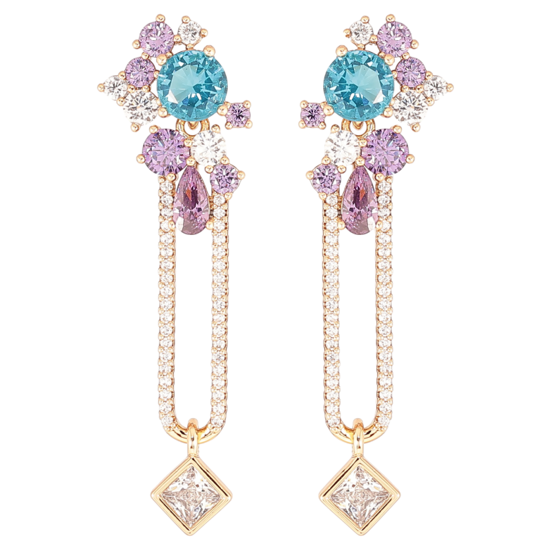 Серьги Xuping QQMM Позолота 18K пусеты Кристальные подвески с россыпью сиренево-голубых фианитов фото №1