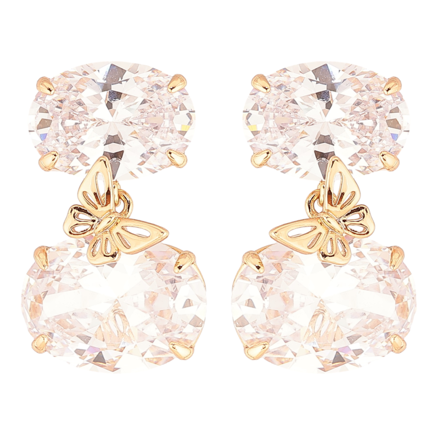 Сережки Xuping QQMM Позолота 18K пусети «Два фіаніти з метеликом» фото №1