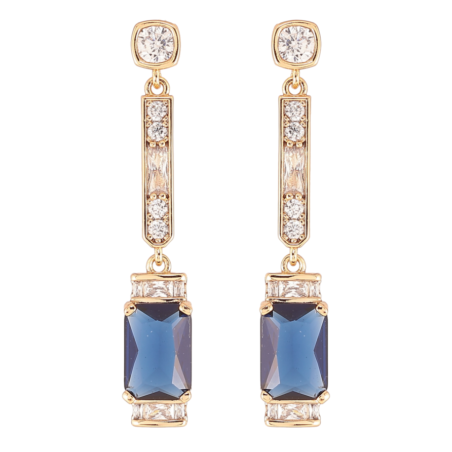 Серьги Xuping QQMM Позолота 18K пусеты Кристальные подвески с синими фианитами фото №1 Серьги Xuping QQMM Позолота 18K пусеты Кристальные подвески с синими фианитами фото №1