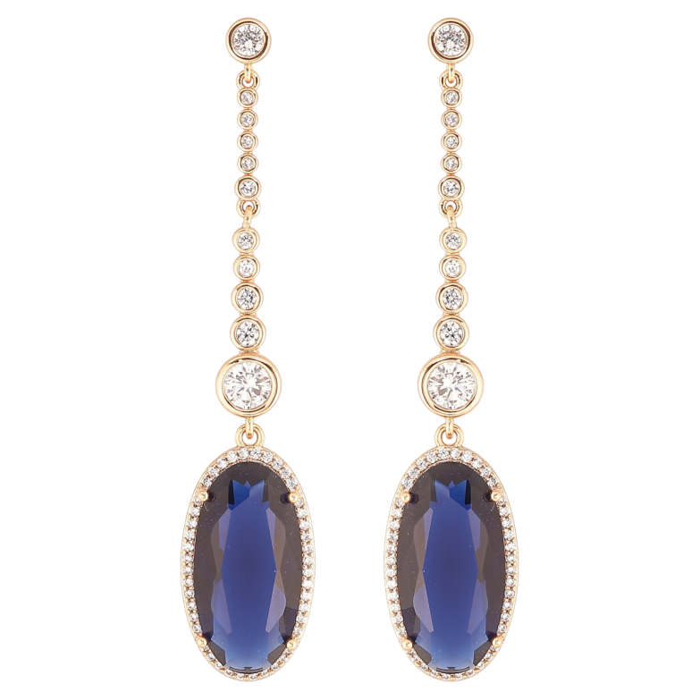 Сережки Xuping QQMM Позолота 18K пусети «Кришталеві підвіски з синіми фіанітами» фото №1 Сережки Xuping QQMM Позолота 18K пусети «Кришталеві підвіски з синіми фіанітами» фото №1