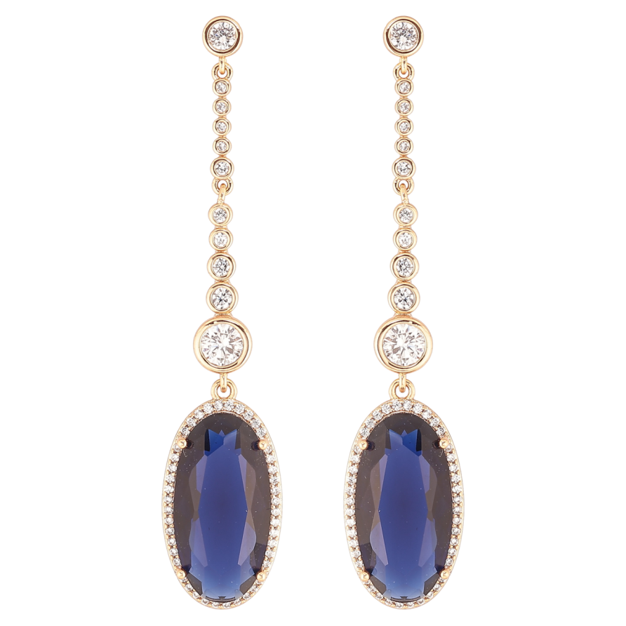 Сережки Xuping QQMM Позолота 18K пусети «Кришталеві підвіски з синіми фіанітами» фото №1 Сережки Xuping QQMM Позолота 18K пусети «Кришталеві підвіски з синіми фіанітами» фото №1