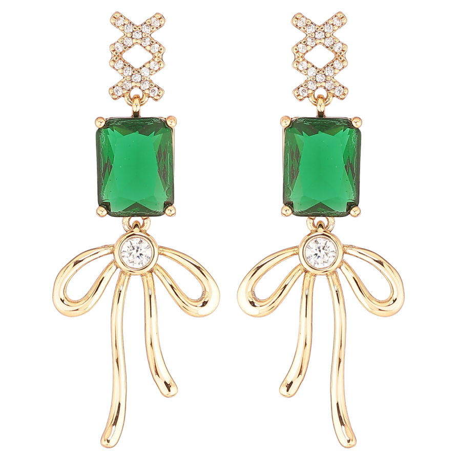 Серьги Xuping QQMM Позолота 18K пусеты Подвески с зелеными фианитами и бантами фото №1 Серьги Xuping QQMM Позолота 18K пусеты Подвески с зелеными фианитами и бантами фото №1