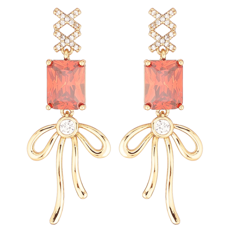 Серьги Xuping QQMM Позолота 18K пусеты Подвески с красными фианитами и бантами фото №1