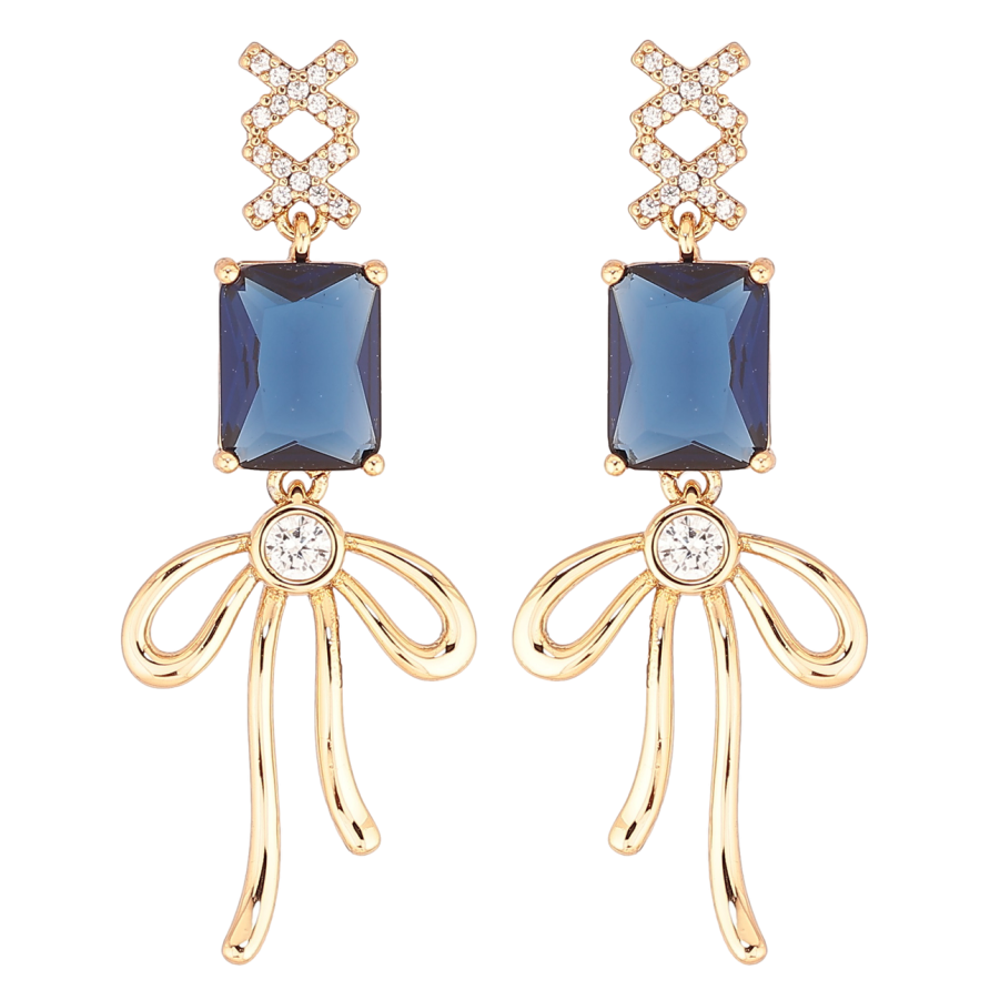 Сережки Xuping QQMM Позолота 18K пусети «Підвіски з синіми фіанітами та бантами» фото №1 Сережки Xuping QQMM Позолота 18K пусети «Підвіски з синіми фіанітами та бантами» фото №1