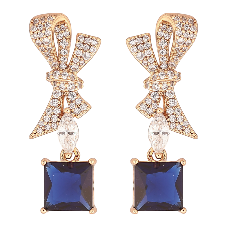 Сережки Xuping QQMM Позолота 18K пусети «Банти з синіми фіанітами» фото №1 Сережки Xuping QQMM Позолота 18K пусети «Банти з синіми фіанітами» фото №1