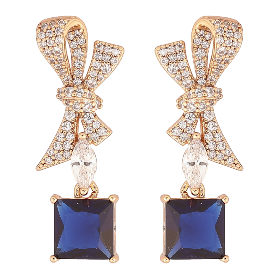 Сережки Xuping QQMM Позолота 18K пусети «Банти з синіми фіанітами» фото №1 Сережки Xuping QQMM Позолота 18K пусети «Банти з синіми фіанітами» фото №1