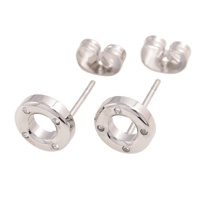 Серьги Xuping TTM Stainless Steel цвет Родий пусеты Колечки с вставками циркония фото №1