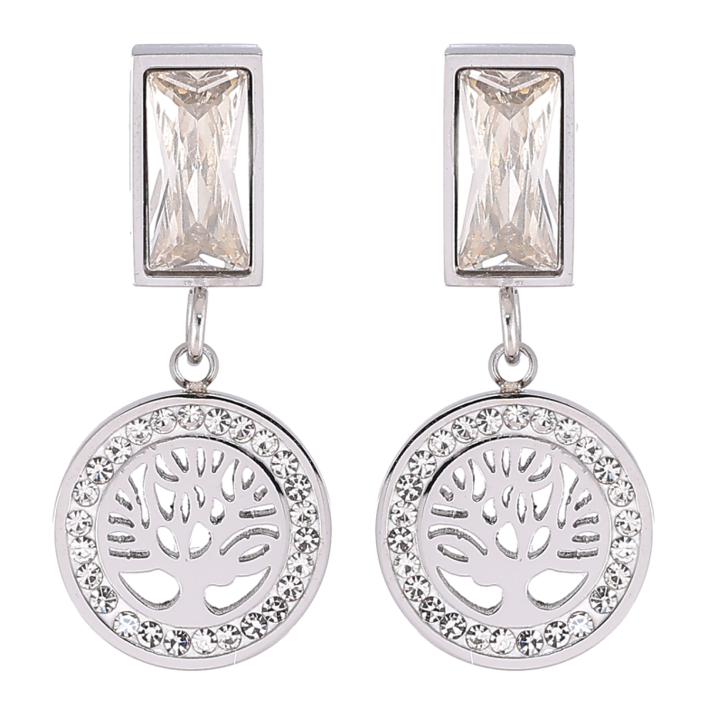 Серьги Xuping TTM Stainless Steel цвет Родий пусеты Подвески на фианитах Древо жизни фото №1 Серьги Xuping TTM Stainless Steel цвет Родий пусеты Подвески на фианитах Древо жизни фото №1