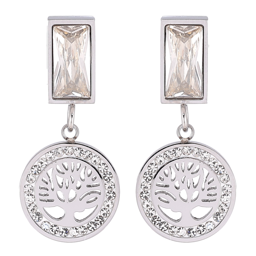 Серьги Xuping TTM Stainless Steel цвет Родий пусеты Подвески на фианитах Древо жизни фото №1 Серьги Xuping TTM Stainless Steel цвет Родий пусеты Подвески на фианитах Древо жизни фото №1