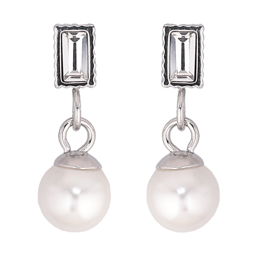 Серьги Xuping TTM Stainless Steel цвет Родий пусеты Кристаллы с жемчужными подвесками фото №1 Серьги Xuping TTM Stainless Steel цвет Родий пусеты Кристаллы с жемчужными подвесками фото №1