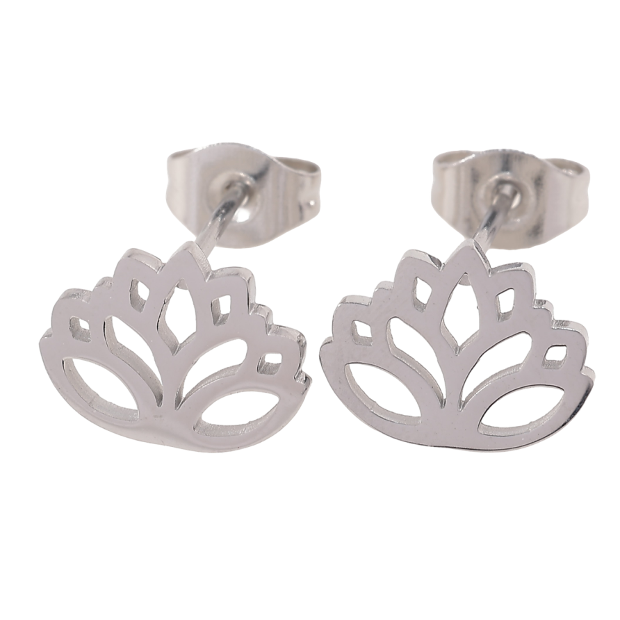 Сережки Xuping TTM Stainless Steel колір Родій пусети «Лотос» фото №1