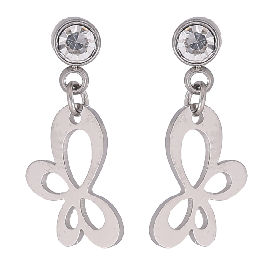 Сережки Xuping TTM Stainless Steel колір Родій пусети «Підвіски з кристалами та метеликами» фото №1 Сережки Xuping TTM Stainless Steel колір Родій пусети «Підвіски з кристалами та метеликами» фото №1