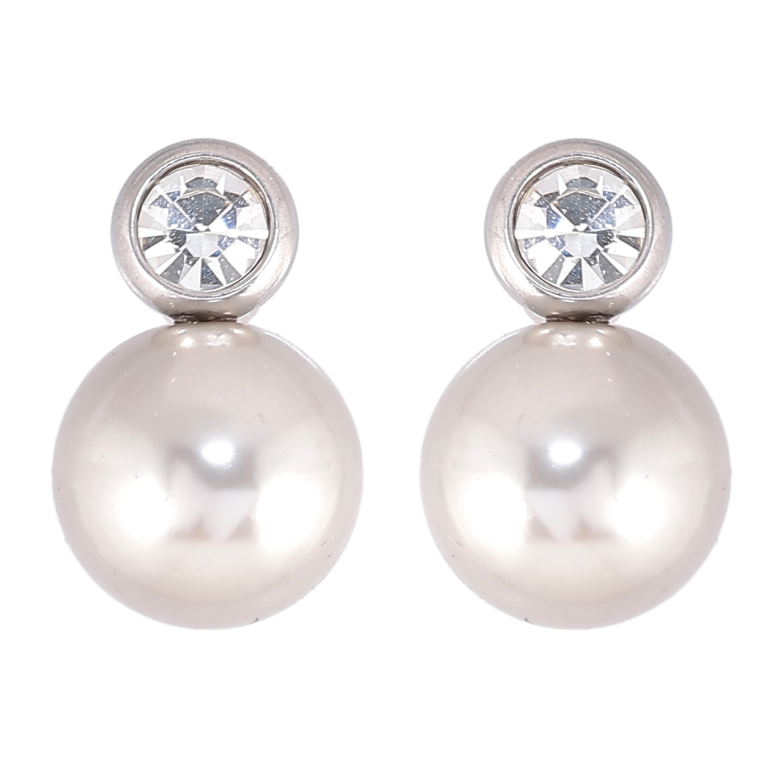 Серьги Xuping TTM Stainless Steel цвет Родий пусеты Кристаллы с жемчужинами фото №1