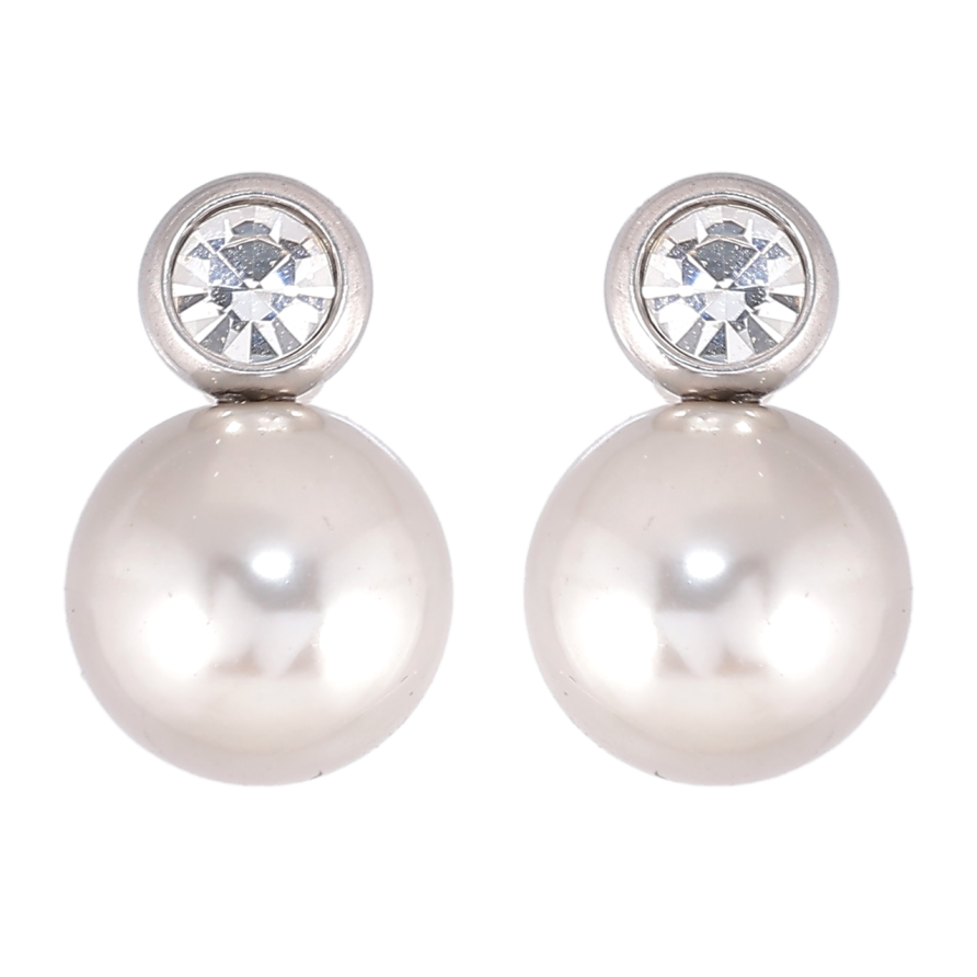 Серьги Xuping TTM Stainless Steel цвет Родий пусеты Кристаллы с жемчужинами фото №1