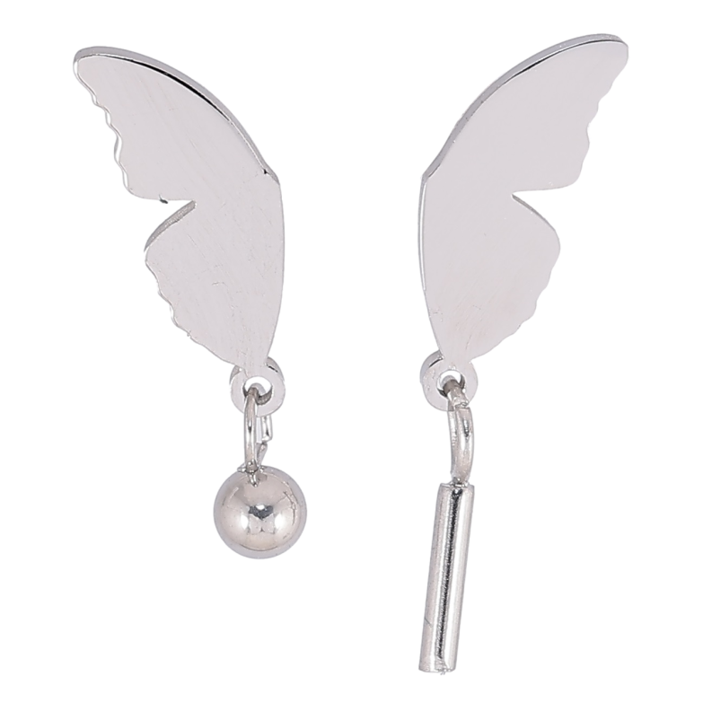 Серьги Xuping TTM Stainless Steel цвет Родий пусеты Ассиметричные подвески с крыльями бабочки фото №1