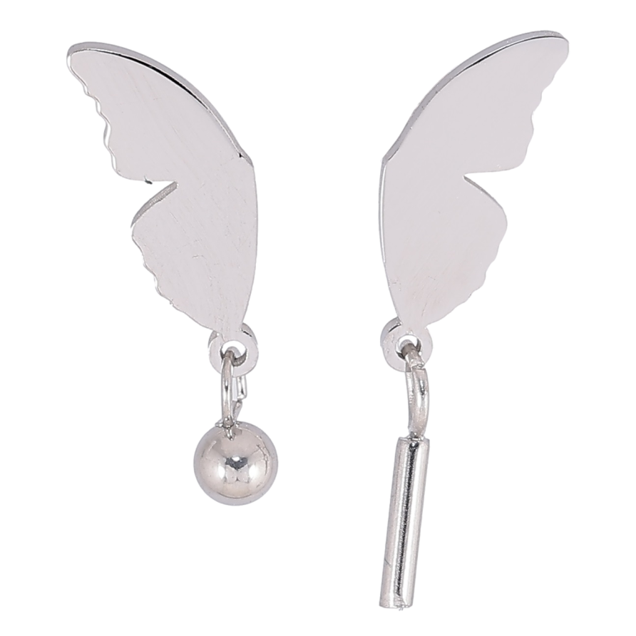 Серьги Xuping TTM Stainless Steel цвет Родий пусеты Ассиметричные подвески с крыльями бабочки фото №1