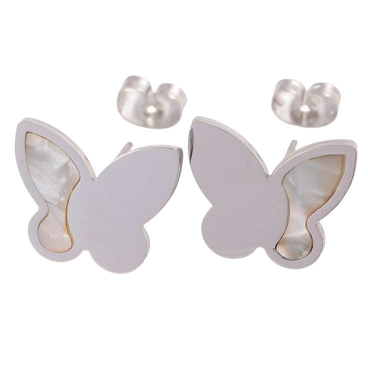 Серьги Xuping TTM Stainless Steel цвет Родий пусеты Бабочки с перламутровыми вставками фото №19