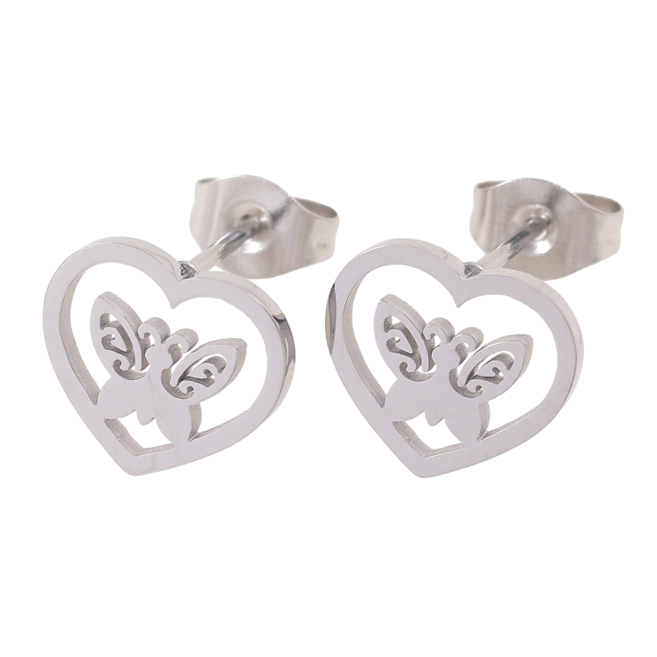 Серьги Xuping TTM Stainless Steel цвет Родий пусеты Сердечки с бабочками фото №3