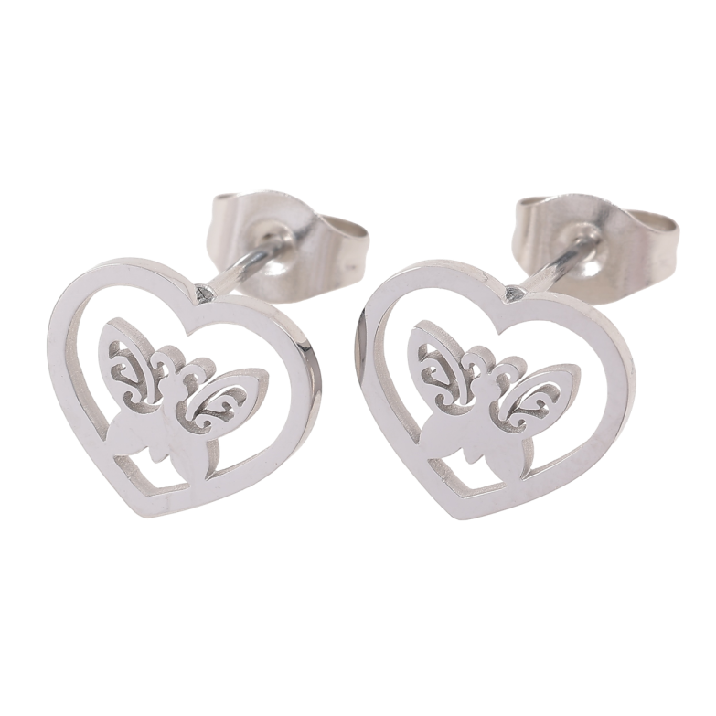 Серьги Xuping TTM Stainless Steel цвет Родий пусеты Сердечки с бабочками фото №1