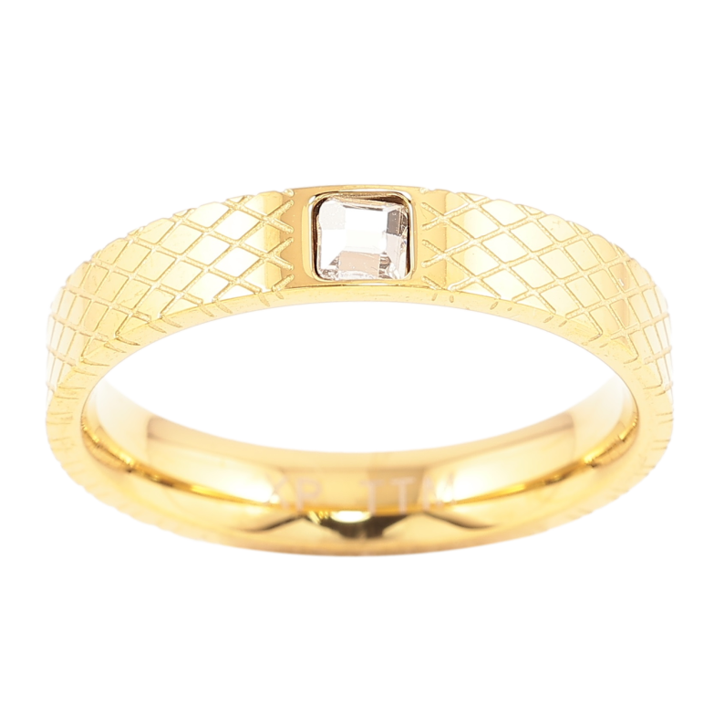 Каблучка Xuping TTM Stainless Steel Колір 14К «Вставка фіаніт, шир. 3.5мм» фото №2