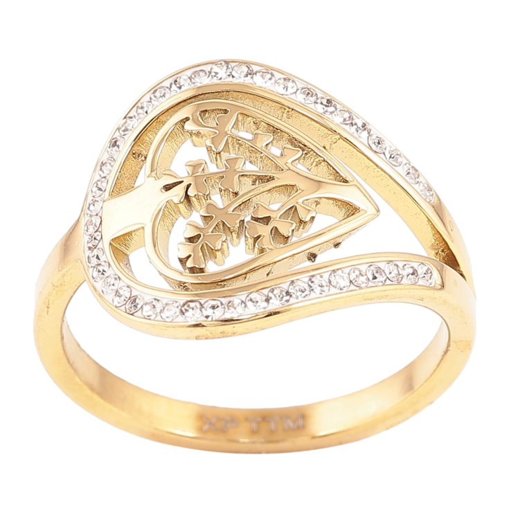 Каблучка Xuping TTM Stainless Steel Колір 14К «Сердечко з гілочками та цирконієм» фото №5