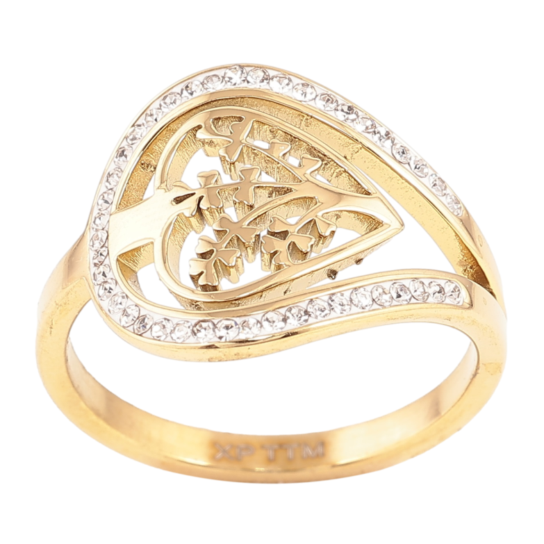 Каблучка Xuping TTM Stainless Steel Колір 14К «Сердечко з гілочками та цирконієм» фото №1