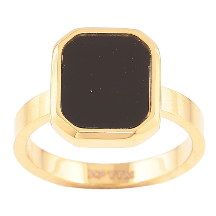 Каблучка Xuping TTM Stainless Steel Колір 14К «Чорна вставка» фото №4