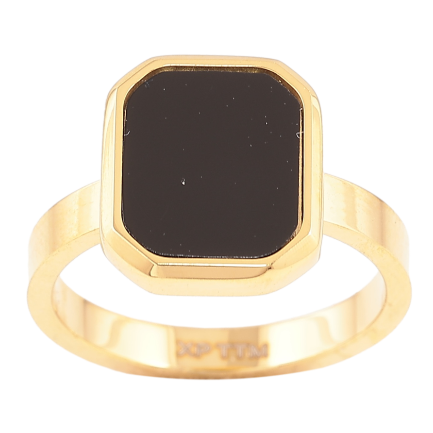 Каблучка Xuping TTM Stainless Steel Колір 14К «Чорна вставка» фото №1