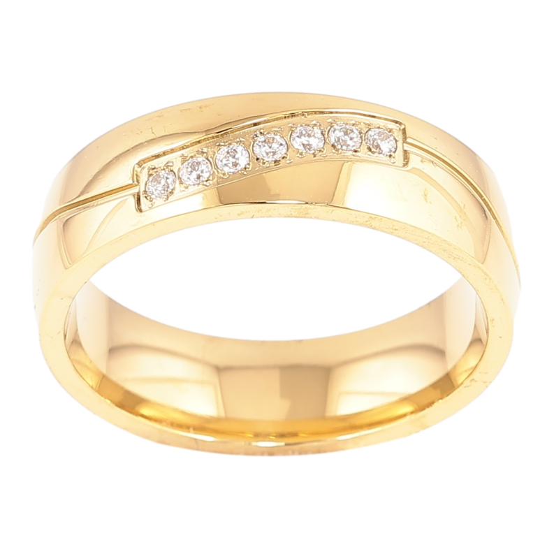 Каблучка Xuping TTM Stainless Steel Колір 14К «Візерунок з доріжкою цирконію, шир. 5.5мм» фото №1