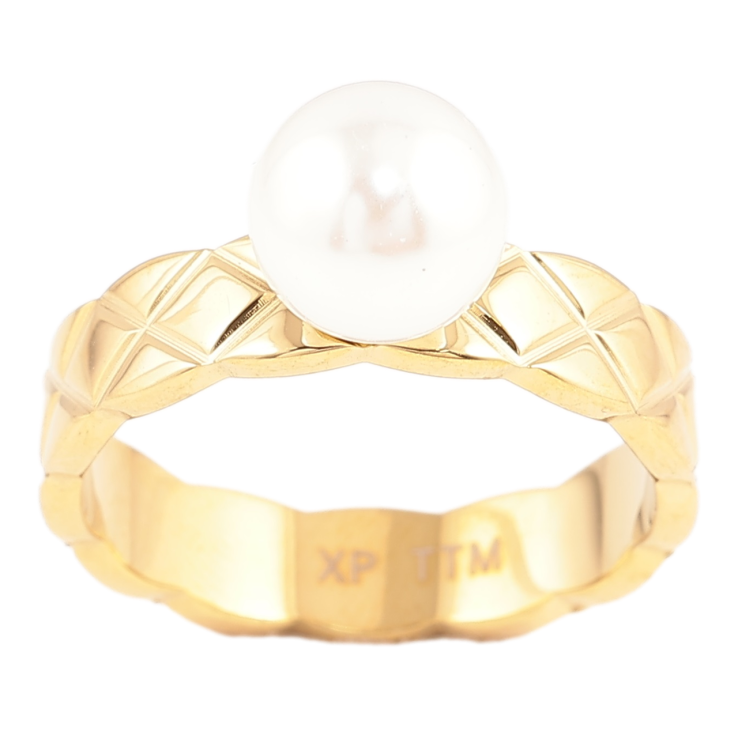 Каблучка Xuping TTM Stainless Steel Колір 14К «Візерунок з перлиною, ø 8мм» фото №3