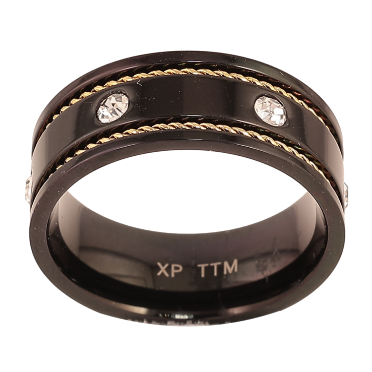 Каблучка Xuping TTM Stainless Steel Колір 14К+Black «Візерунок з кристалами, шир. 7.5мм» фото №9