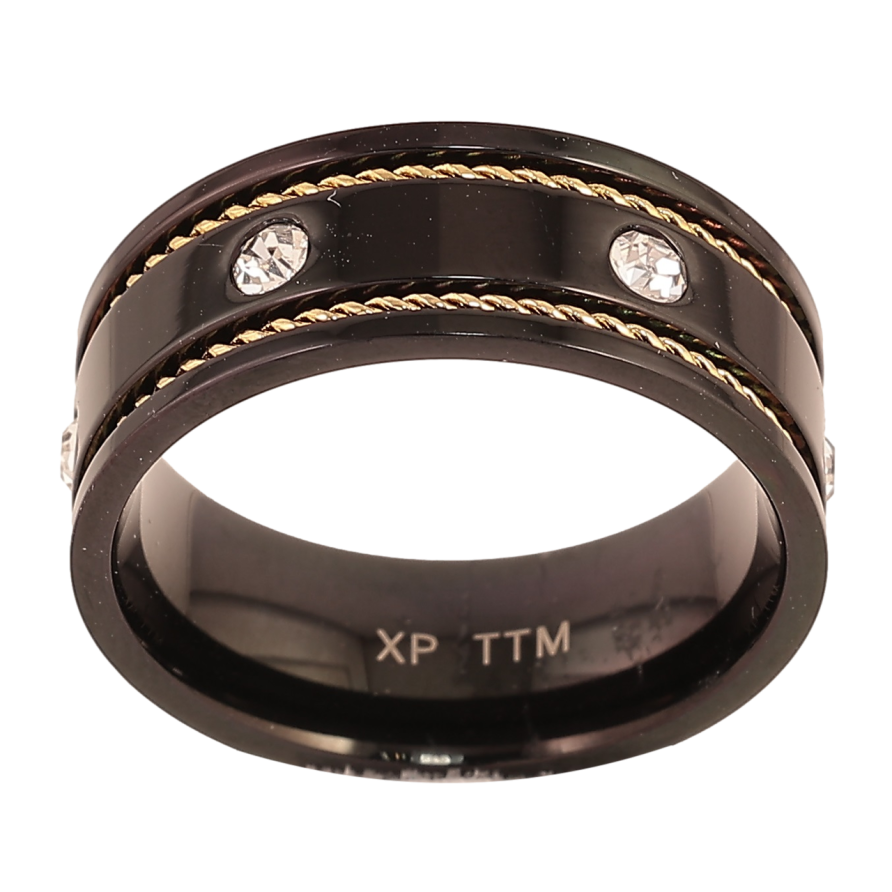 Каблучка Xuping TTM Stainless Steel Колір 14К+Black «Візерунок з кристалами, шир. 7.5мм» фото №1