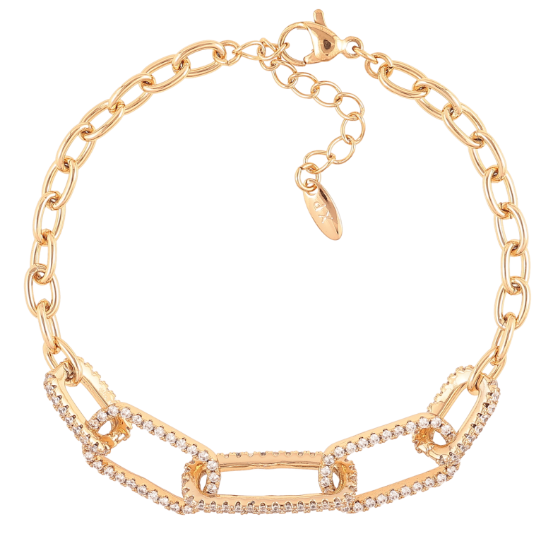 Браслет Xuping Позолота 18K «Ланки ланцюжка з цирконієм» розмір з доп.цеп.17-20см х 4мм фото №1 Браслет Xuping Позолота 18K «Ланки ланцюжка з цирконієм» розмір з доп.цеп.17-20см х 4мм фото №1