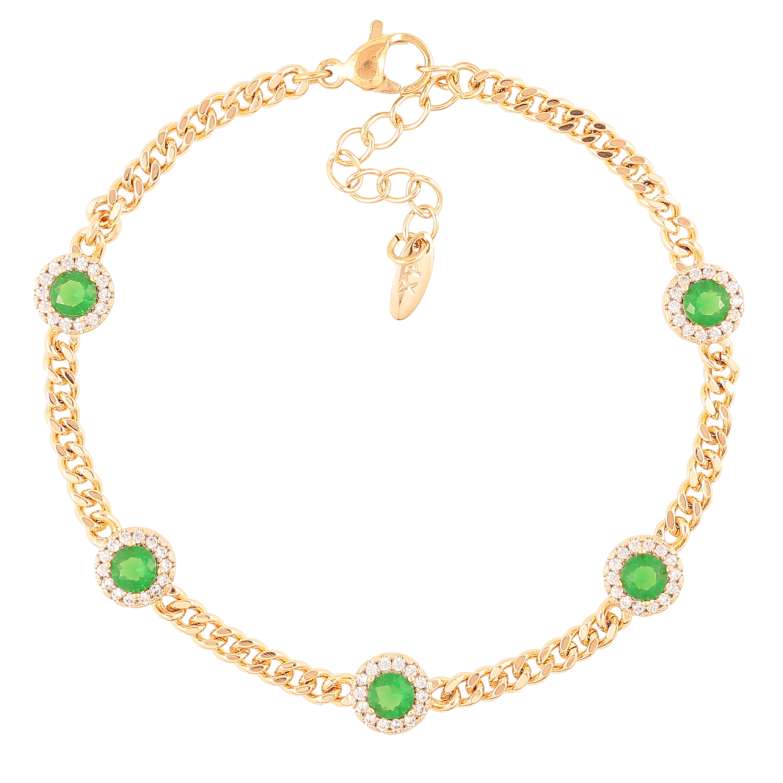 Браслет Xuping Позолота 18K Цепочка с зелеными фианитами и цирконием размер с доп.цеп.17.5-20.5см х 3мм фото №1 Браслет Xuping Позолота 18K Цепочка с зелеными фианитами и цирконием размер с доп.цеп.17.5-20.5см х 3мм фото №1