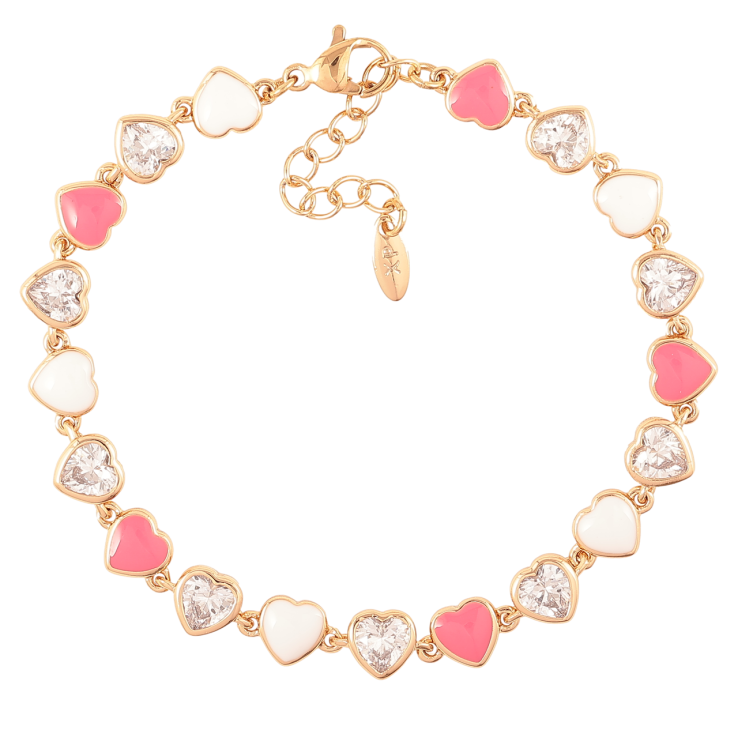 Браслет Xuping Позолота 18K «Сердечка з цирконієм і біло-рожевою емаллю» розмір з доп.цеп.17-20см х 6мм фото №9 Браслет Xuping Позолота 18K «Сердечка з цирконієм і біло-рожевою емаллю» розмір з доп.цеп.17-20см х 6мм фото №9
