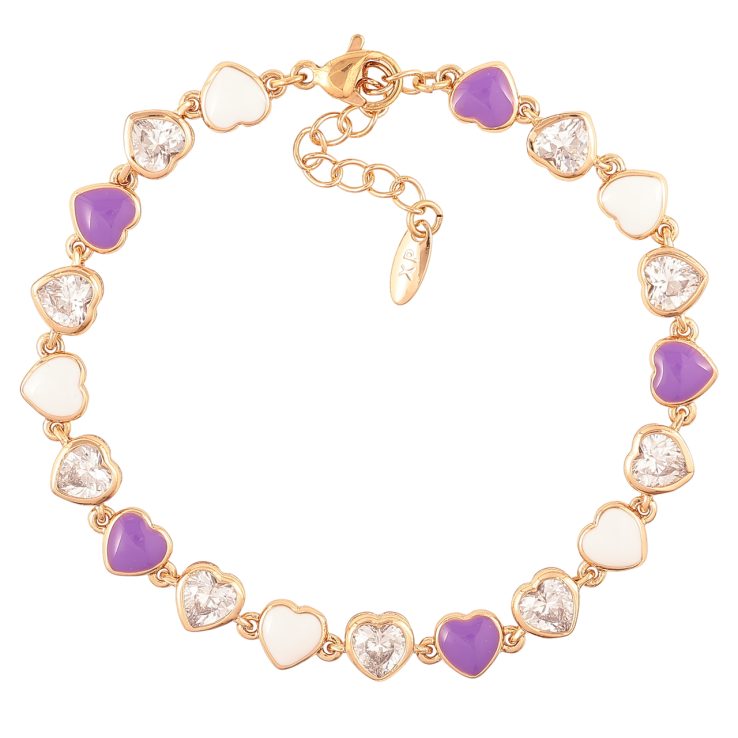 Браслет Xuping Позолота 18K «Сердечка з цирконієм і біло-рожевою емаллю» розмір з доп.цеп.17-20см х 6мм фото №10 Браслет Xuping Позолота 18K «Сердечка з цирконієм і біло-рожевою емаллю» розмір з доп.цеп.17-20см х 6мм фото №10