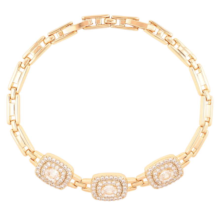 Браслет Xuping Позолота 18K Вставки фіаніти в обрамленні цирконію розмір з доп. замком 17,19см х 4мм фото №1 Браслет Xuping Позолота 18K Вставки фіаніти в обрамленні цирконію розмір з доп. замком 17,19см х 4мм фото №1