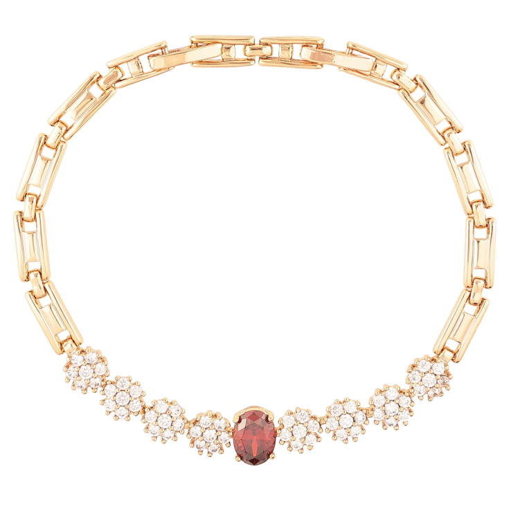 Браслет Xuping Позолота 18K «Кришталеві квіточки з червоним фіанітом» розмір з доп. замком 17.5,19.5см х 4мм фото №10