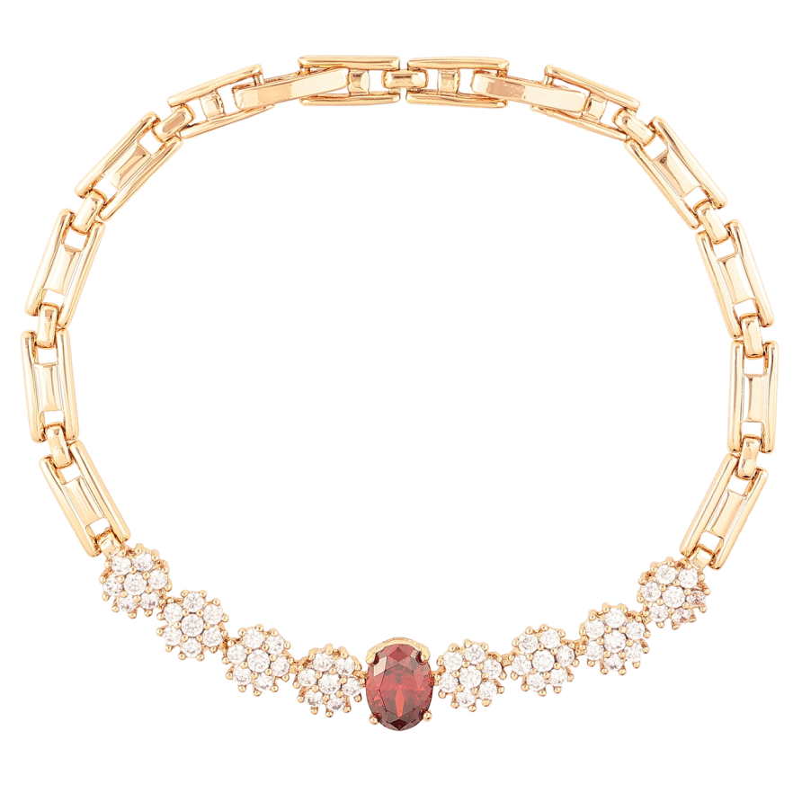 Браслет Xuping Позолота 18K Кристальные цветочки с красным фианитом размер с доп. замком 17.5,19.5см х 4мм фото №1