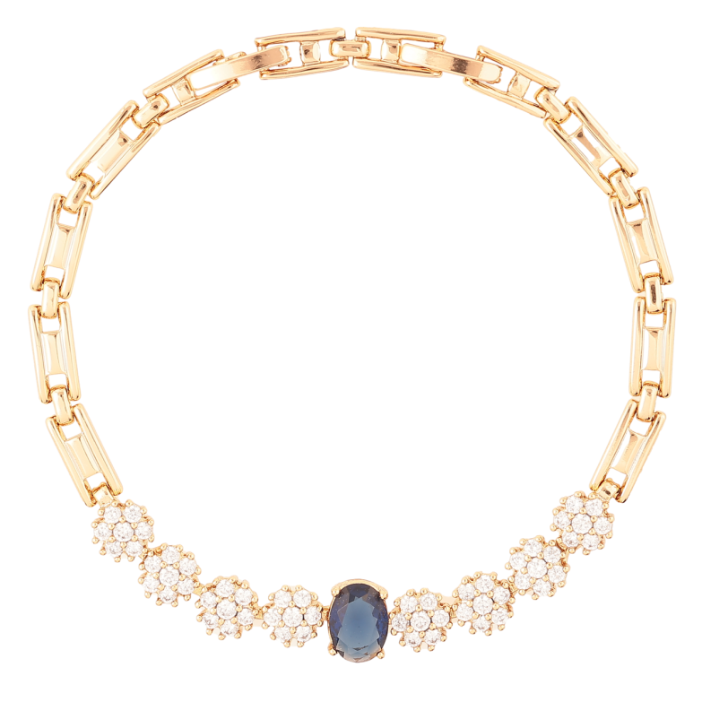 Браслет Xuping Позолота 18K Кристальные цветочки с синим фианитом размер с доп. замком 17.5,19.5см х 4мм фото №1