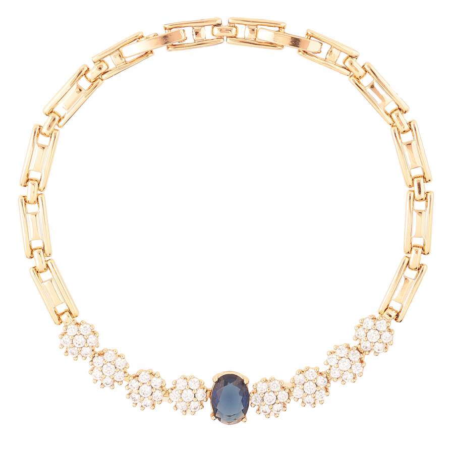 Браслет Xuping Позолота 18K Кристальные цветочки с синим фианитом размер с доп. замком 17.5,19.5см х 4мм фото №1