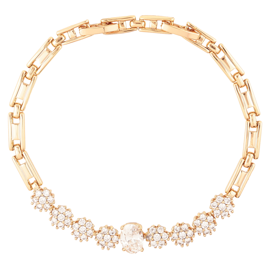 Браслет Xuping Позолота 18K «Кришталеві квіточки з фіанітом» розмір з доп. замком 17.5,19.5см х 4мм фото №1 Браслет Xuping Позолота 18K «Кришталеві квіточки з фіанітом» розмір з доп. замком 17.5,19.5см х 4мм фото №1